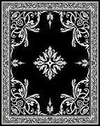 Ornate Black and White Floral Scroll Rug