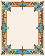 Ornate Floral Blue Gold Border Design Rug