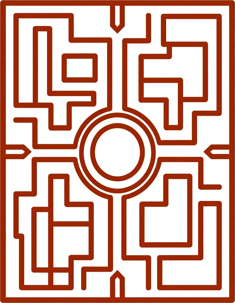 Intricate Labyrinth Square Maze Design Rug