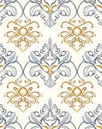 Gilded White Classic Damask Pattern Rug
