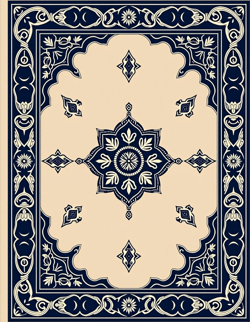 Classic Navy Floral Medallion Rug