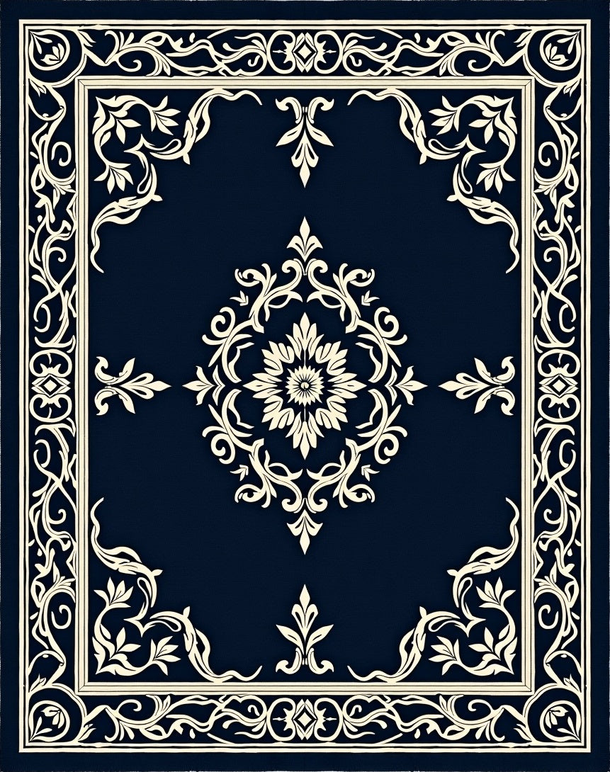 Classic Floral Medallion Frame Design Rug