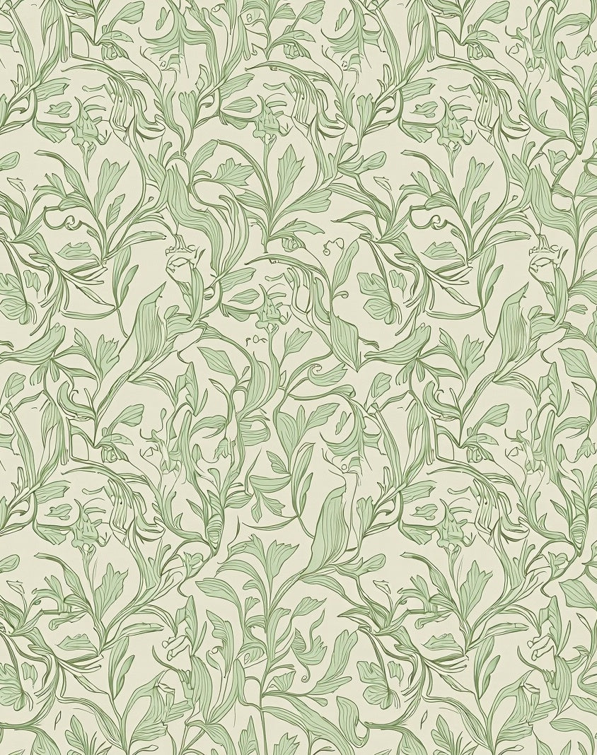 Nature Inspired Green Leaf Pattern Rug