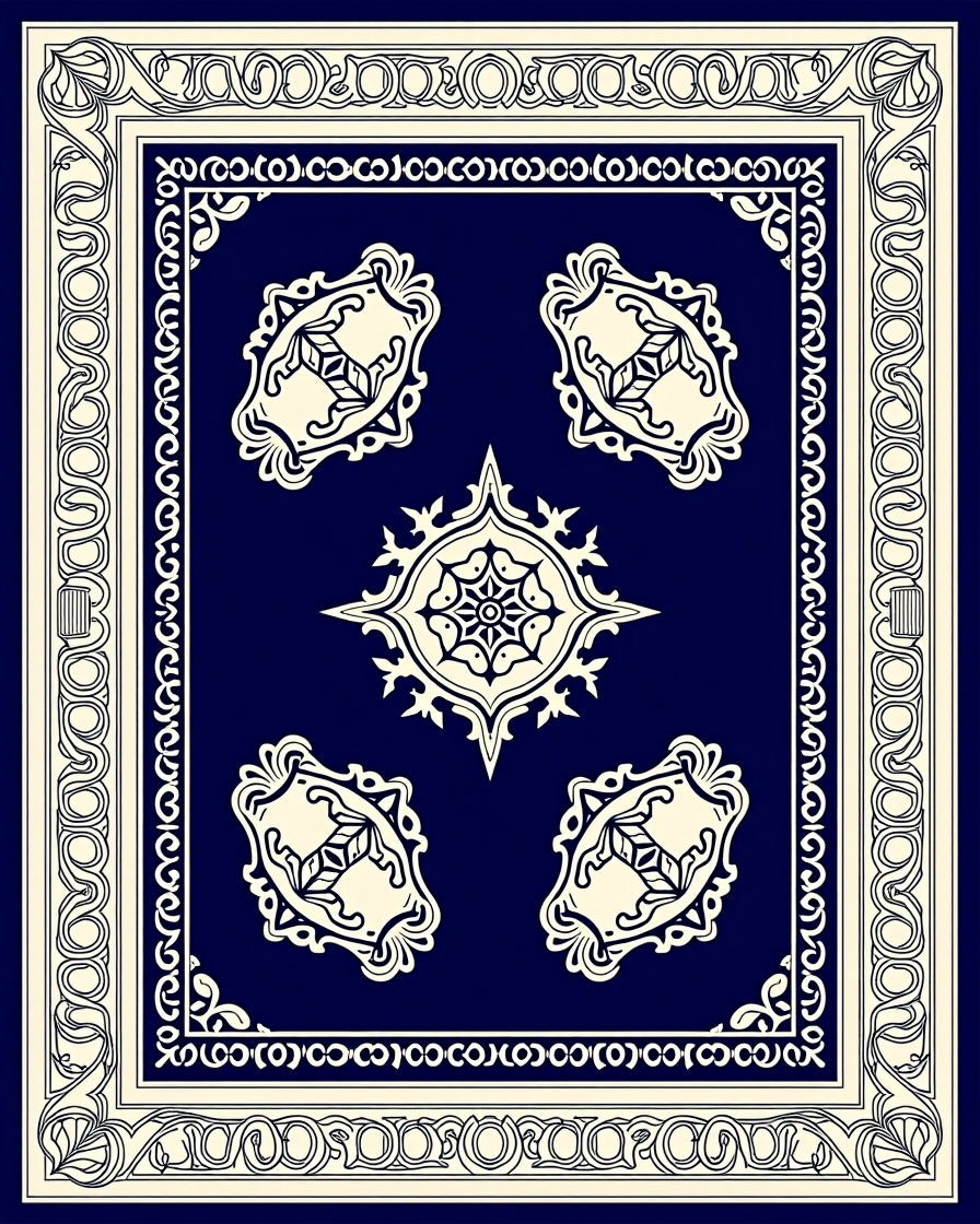 Classic Blue Cream Ornamental Medallion Rug