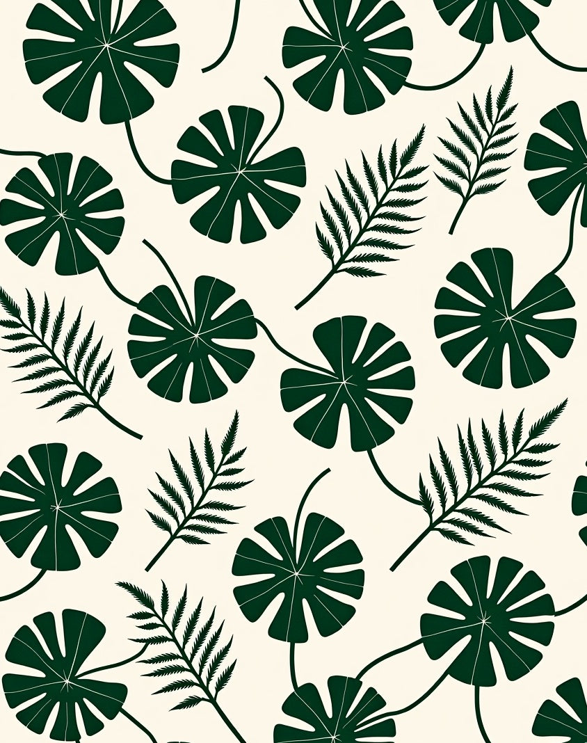 Dark Green Tropical Leaf Pattern Rug