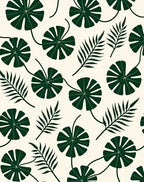 Dark Green Tropical Leaf Pattern Rug