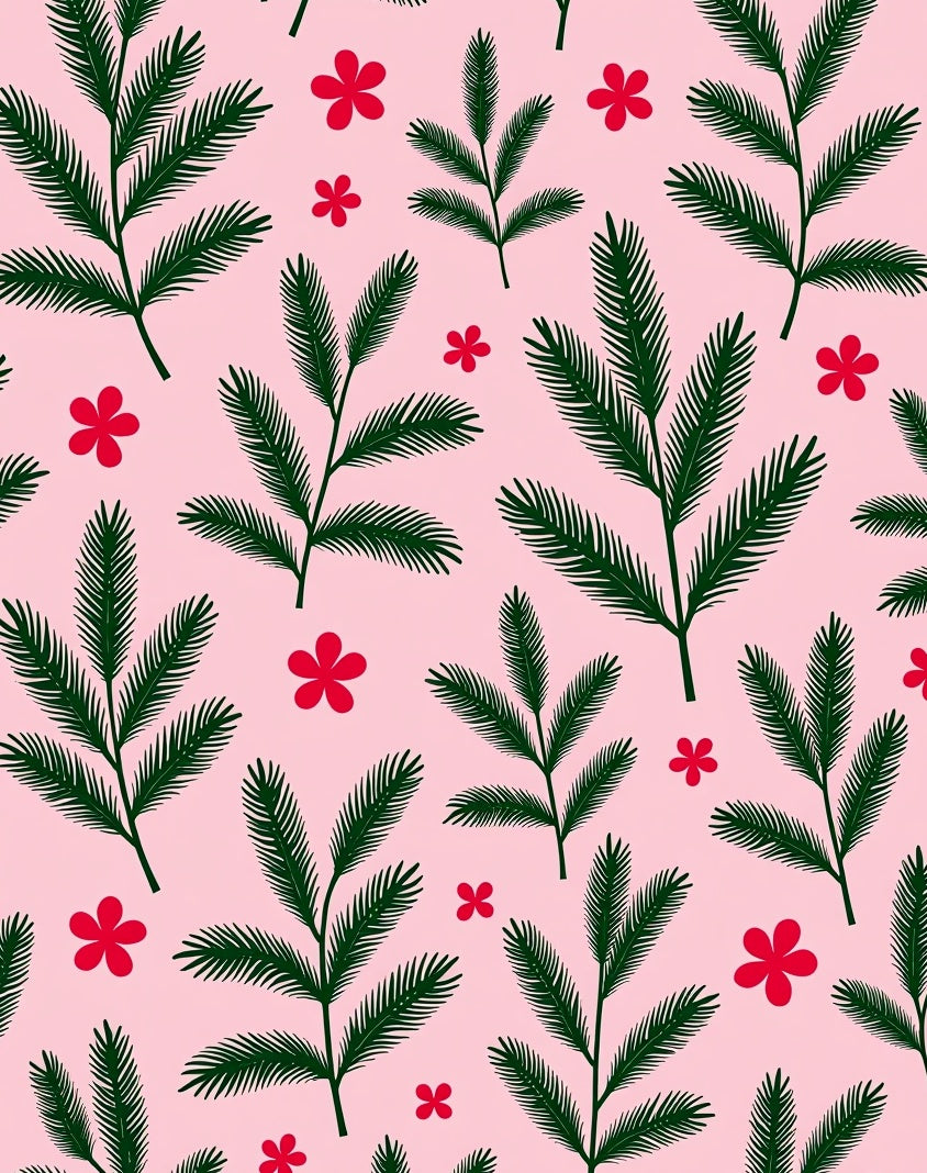 Green Fir Branches Red Flowers Rug