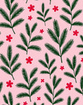 Green Fir Branches Red Flowers Rug