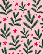 Green Fir Branches Red Flowers Rug