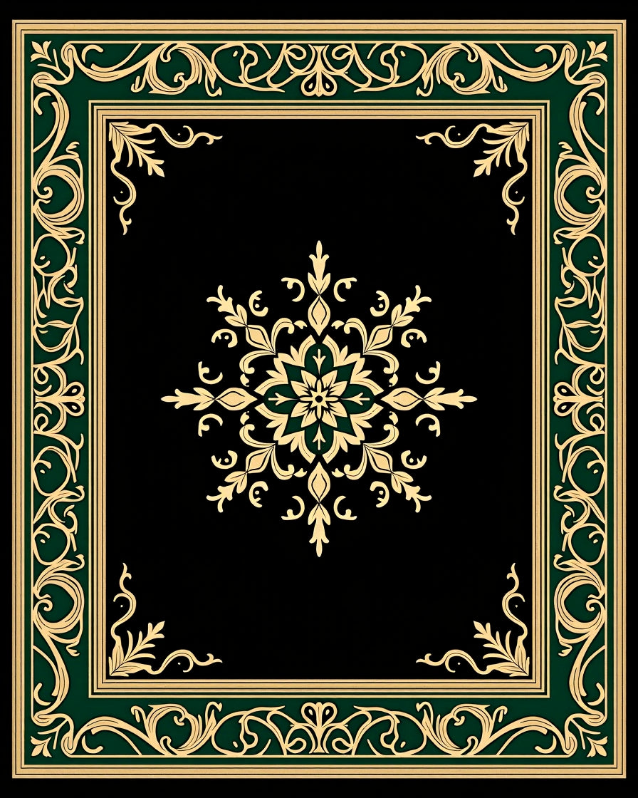 Golden Leaf Scroll Border Design Rug