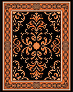 Orange Floral Elegant Damask Pattern Rug