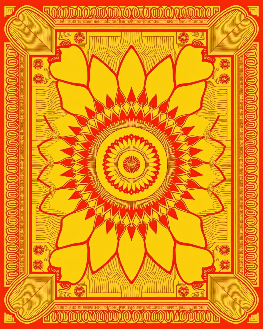 Golden Sunflower Geometric Patterned Rug