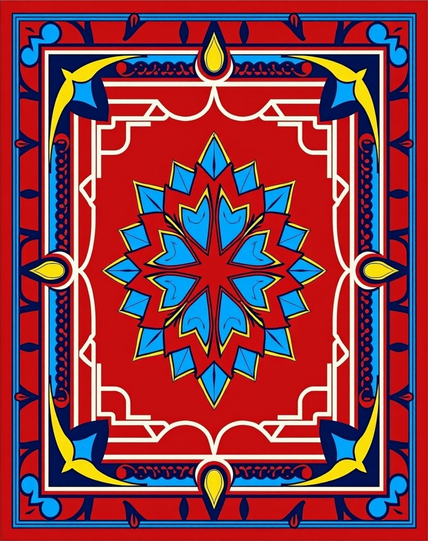 Vibrant Starburst Red Bordered Rug