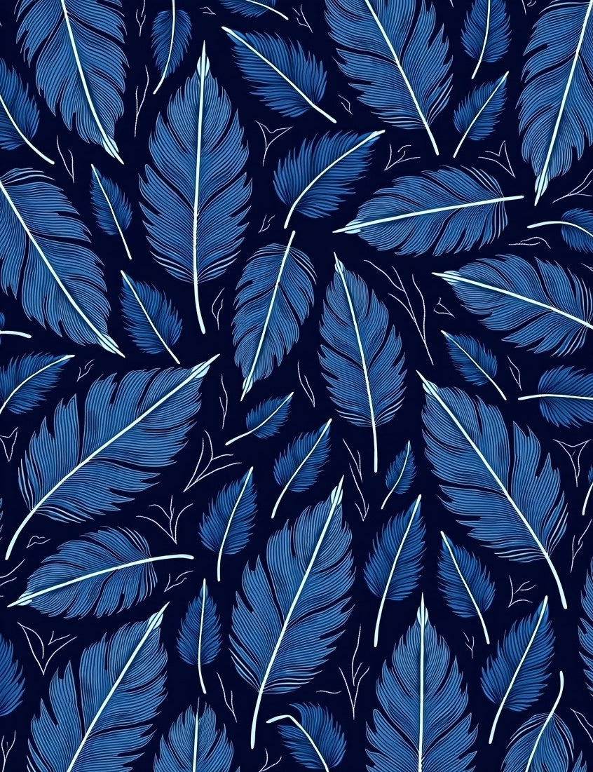 Navy Blue Feather Pattern Design Rug