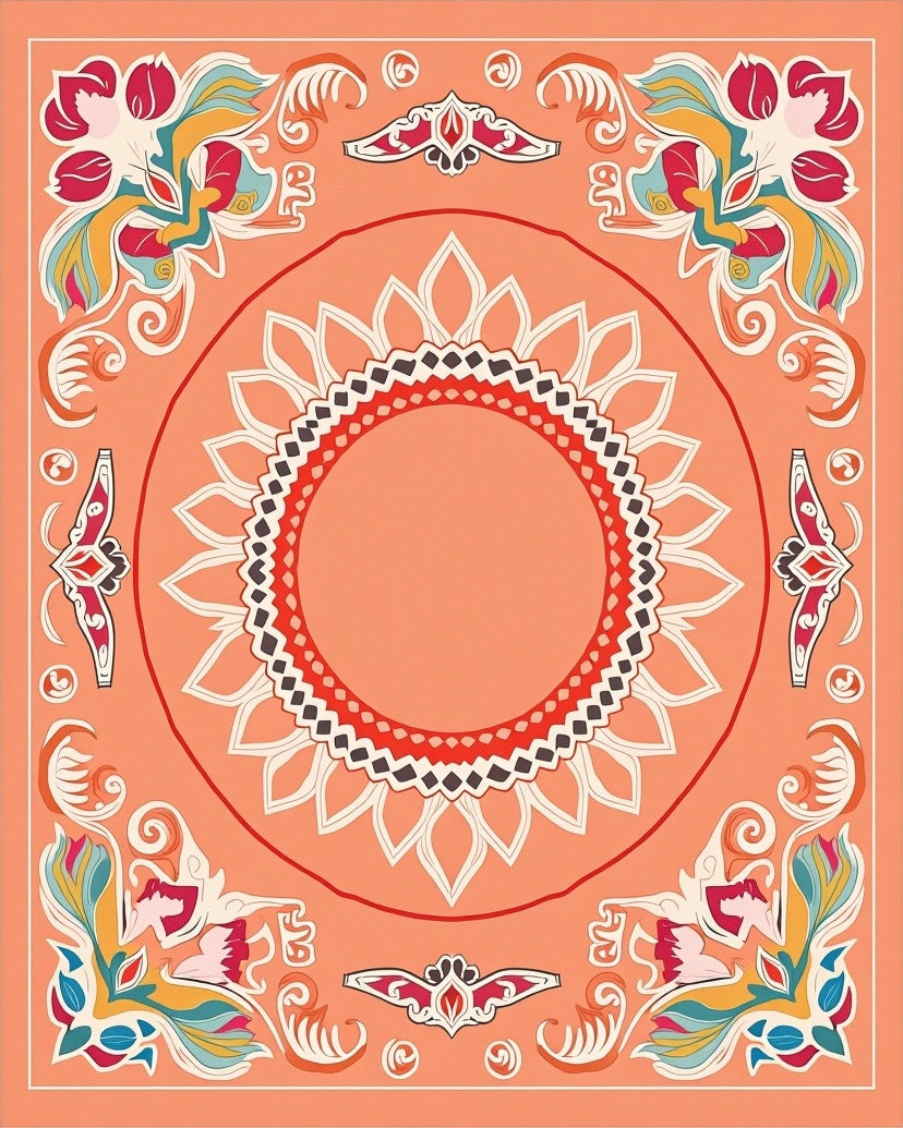 Colorful Floral Sunburst Medallion Design Rug