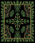 Green Leafy Border With Central Floral Design Rug