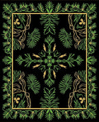 Green Leafy Border With Central Floral Design Rug