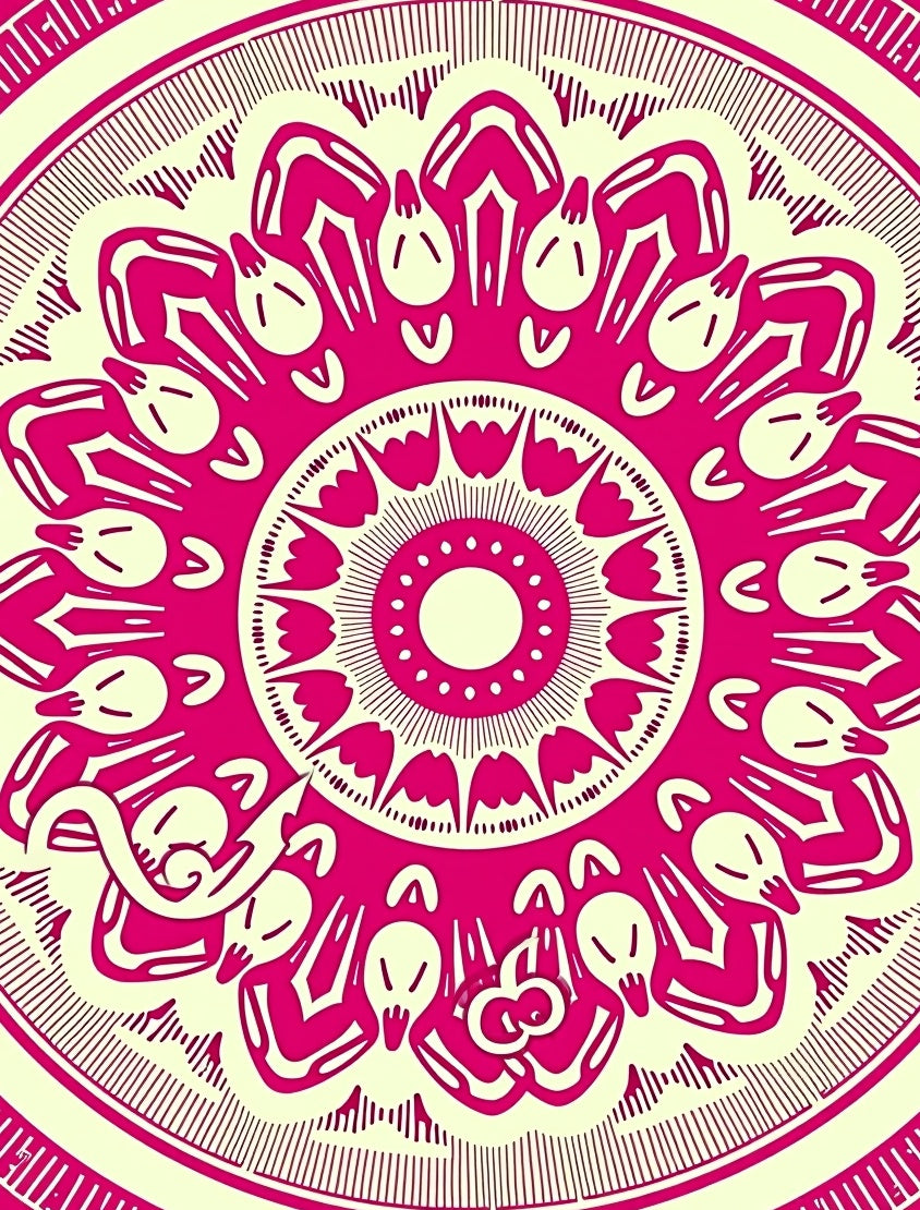 Mandala Pink Concentric Radial Pattern Rug