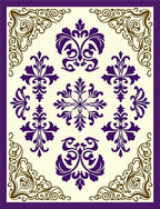 Purple and Gold Ornate Damask Rug