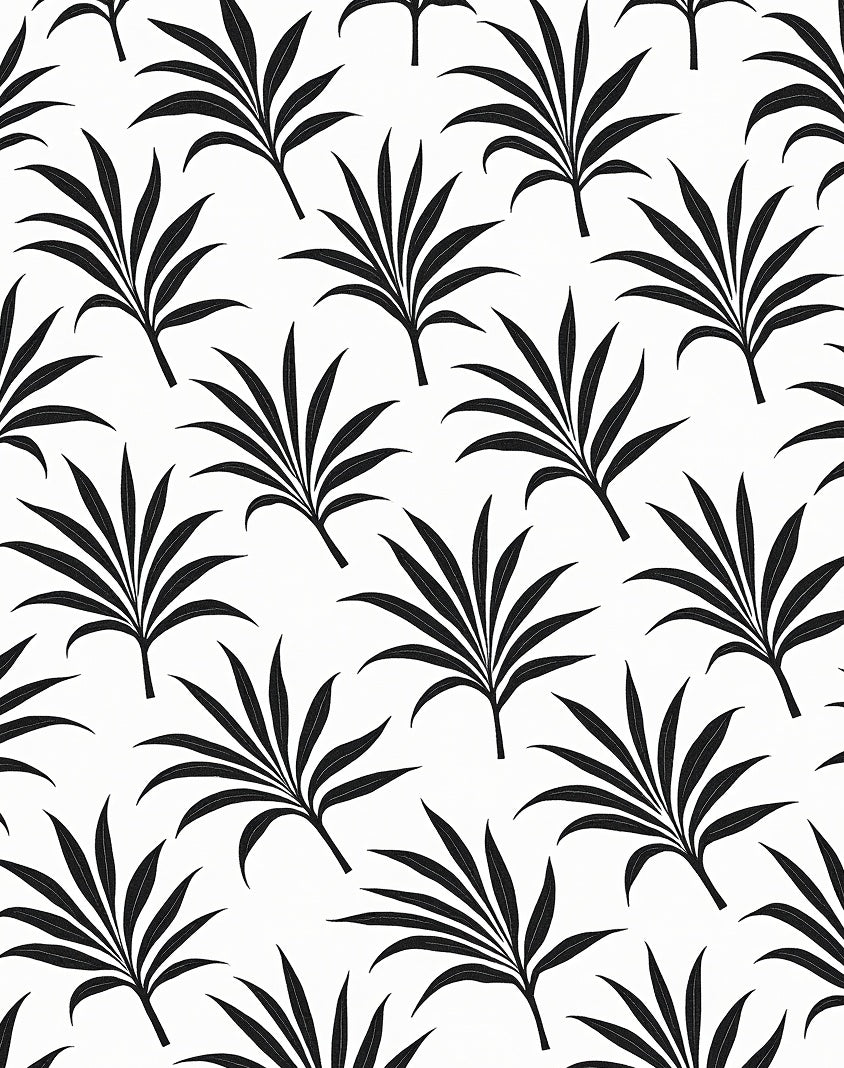 Black Palm Leaf Pattern Design Rug