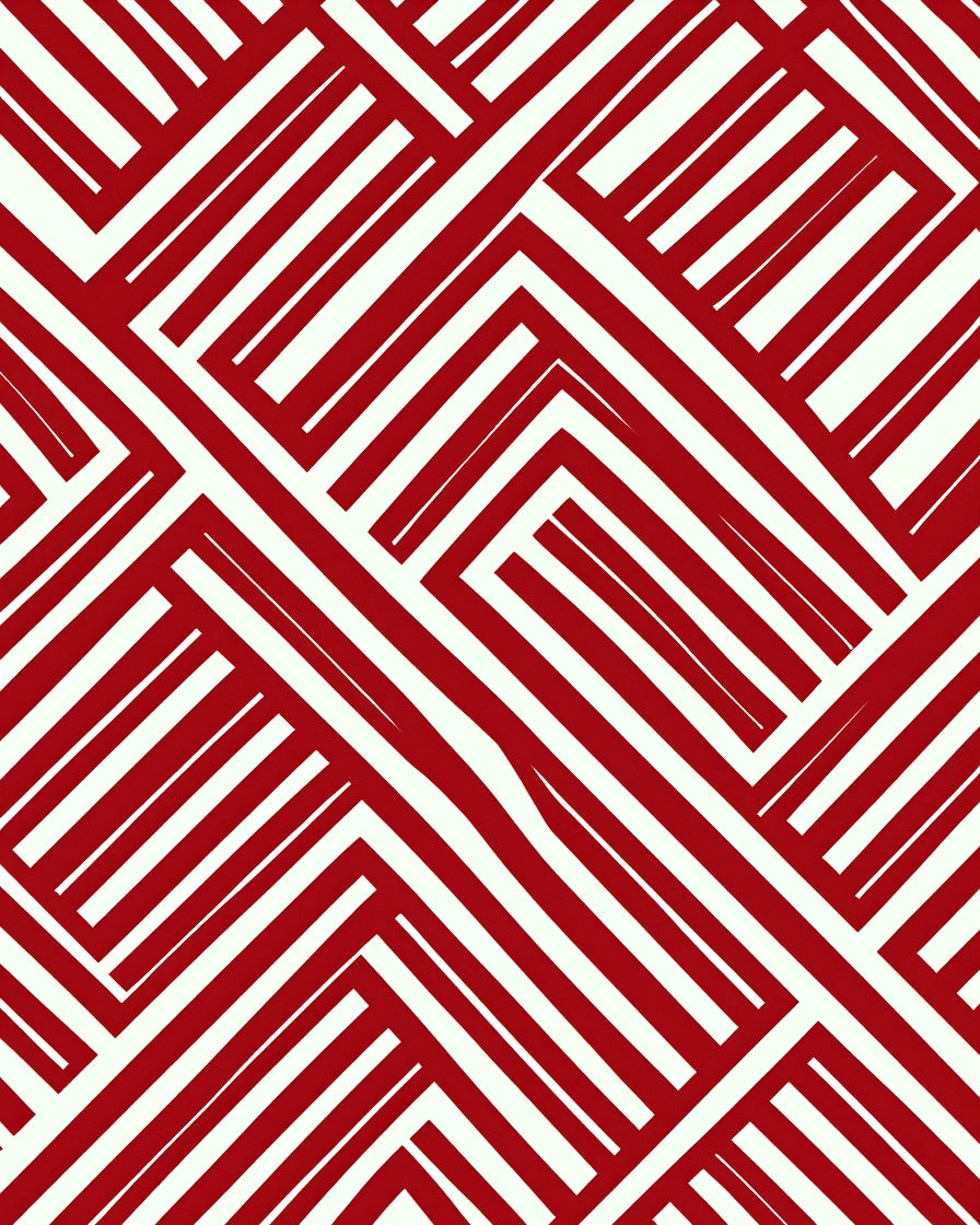 Bold Red White Interlocking Lines Design Rug