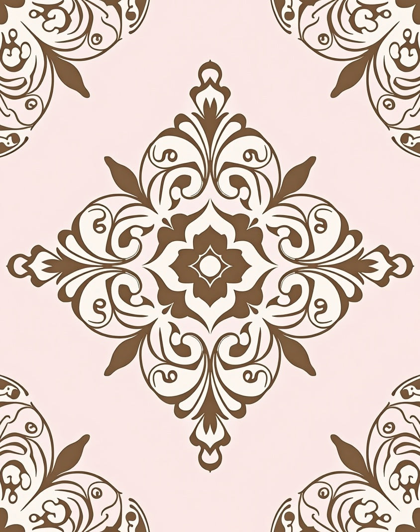 Brown Floral Medallion Pale Pink Rug