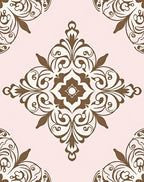 Brown Floral Medallion Pale Pink Rug