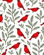 Red Cardinals Green Pine Branches Pattern Rug