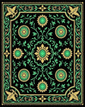 Vivid Black Floral Medallion Vines Rug