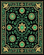 Vivid Black Floral Medallion Vines Rug
