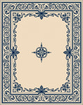 Navy Floral Border Ornate Design Rug