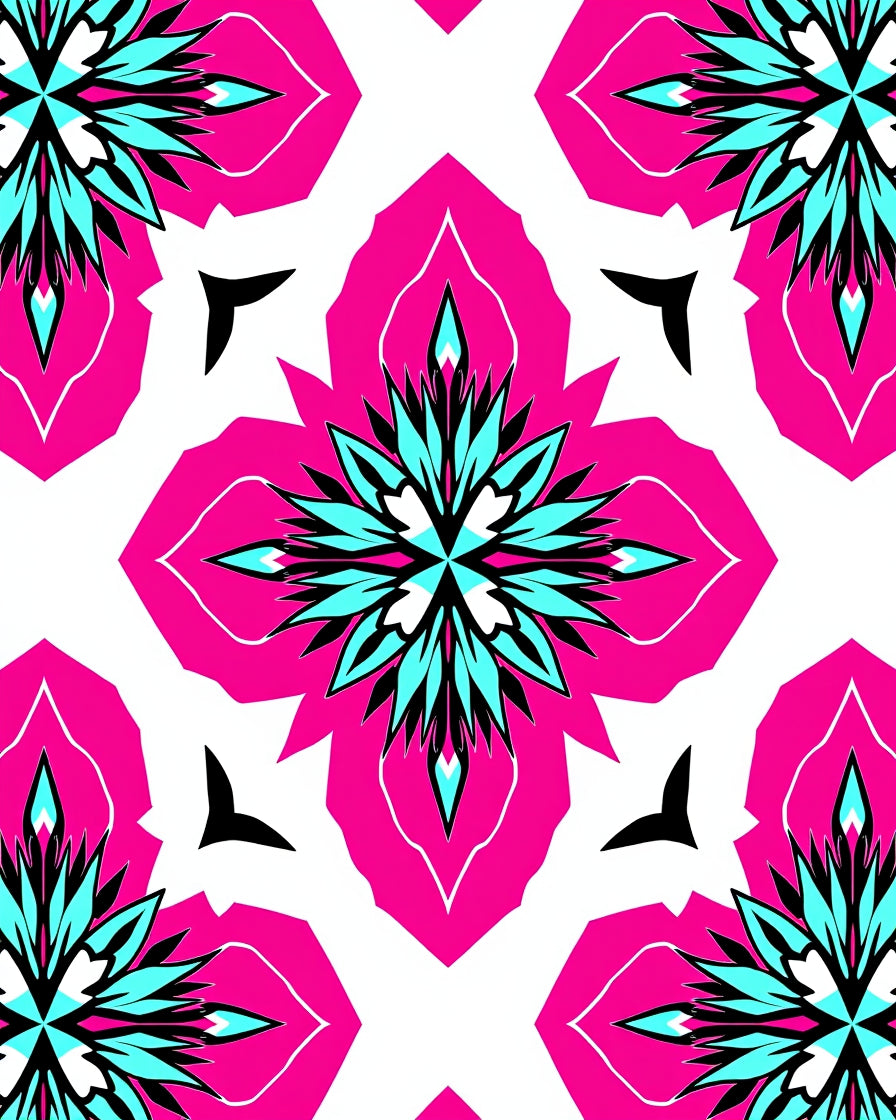 Bold Pink and Teal Starburst Design Rug