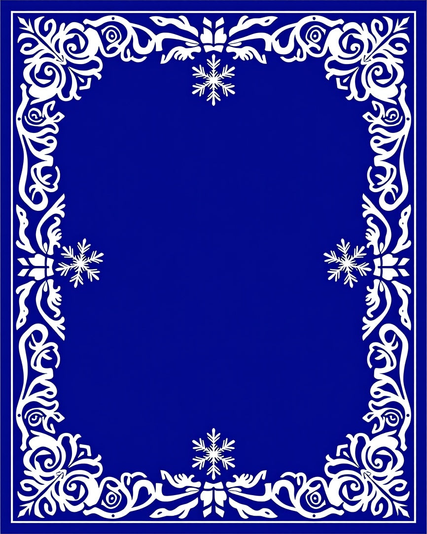 Royal Blue Snowflake Floral Border Rug