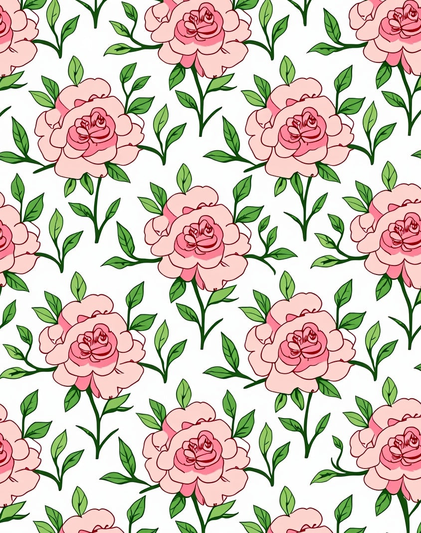 Pink Rose Floral Whimsical Pattern Rug