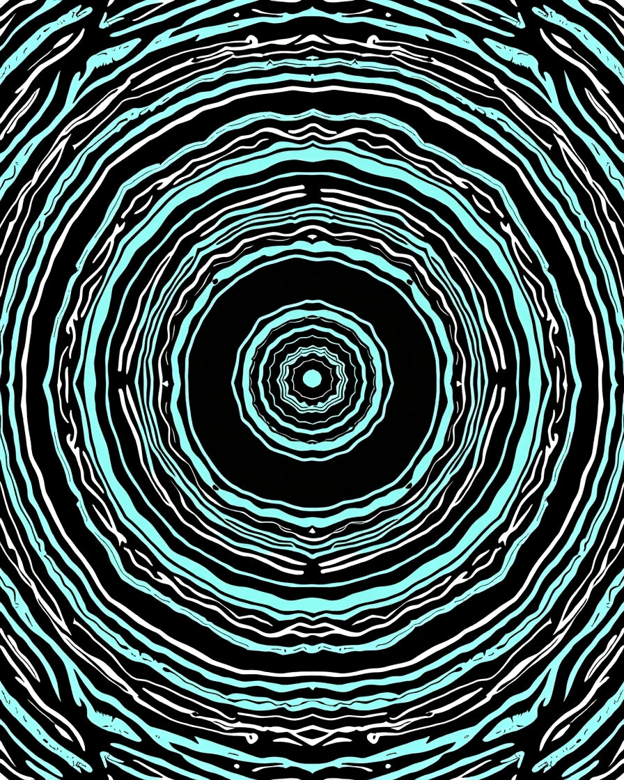 Abstract Cyan White Concentric Rings Rug