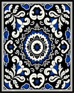 Classic Floral Medallion Black and Blue Rug