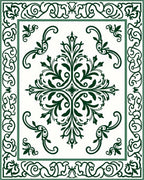 Elegant Green Floral Scroll Pattern Rug
