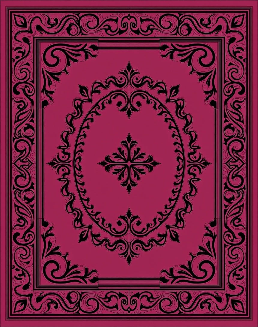 Elegant Black Scrollwork Medallion Design Rug