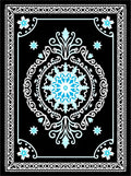 Black Cyan Floral Mandala Border Rug