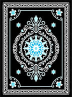 Black Cyan Floral Mandala Border Rug
