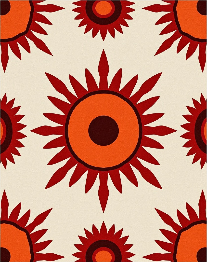 Retro Sunburst Floral Geometric Rug