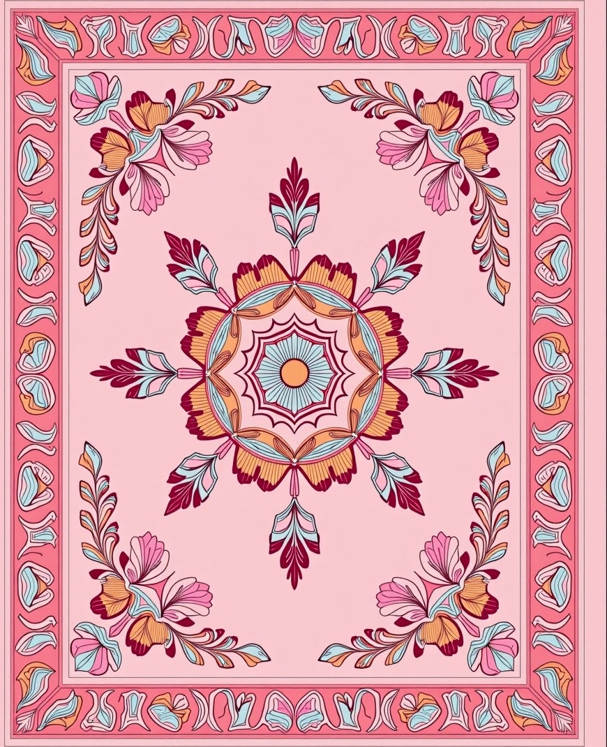 Floral Mandala Pink Patterned Rug