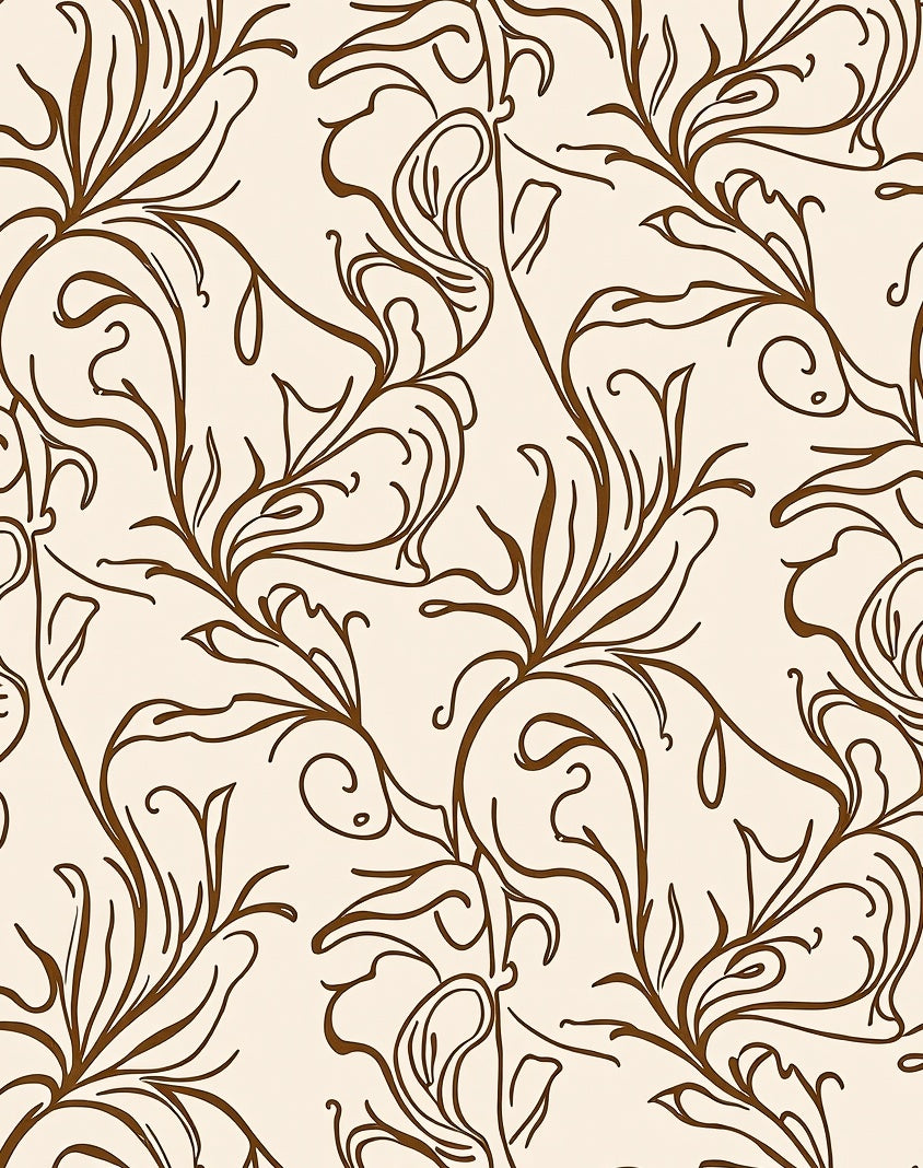 Elegant Brown Swirl Floral Pattern Rug