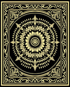 Black Gold Floral Mandala Frame Rug
