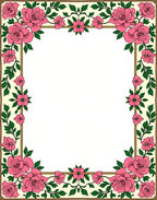 Elegant Pink Rose Floral Border Pattern Rug