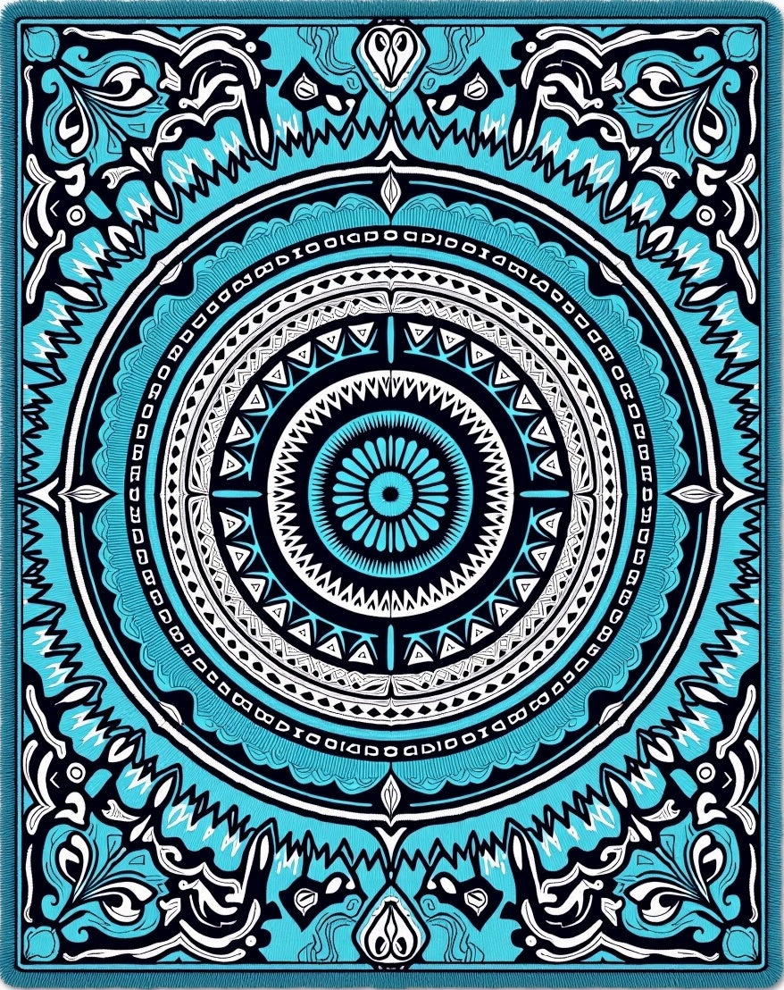 Bold Blue White Sun Mandala Rug