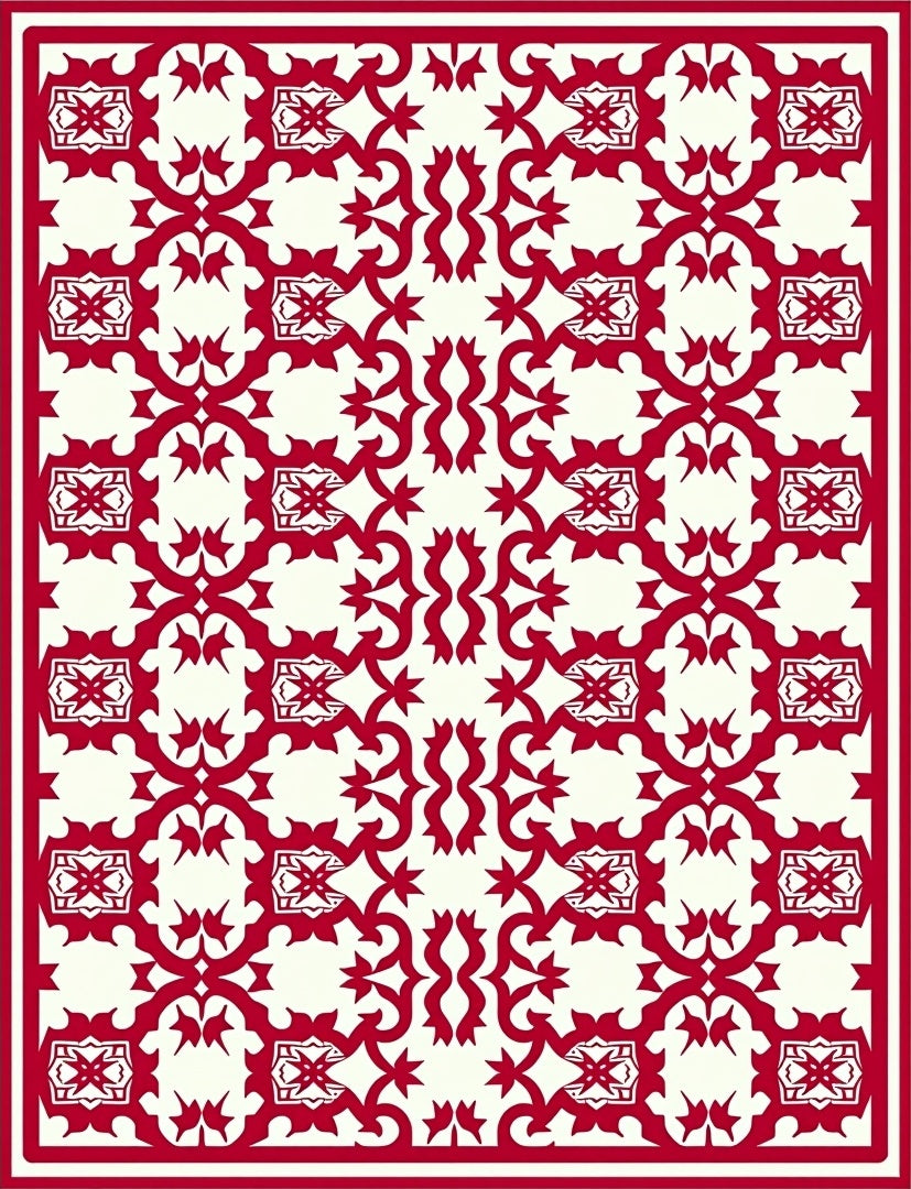 Crimson Ivory Intricate Pattern Rug