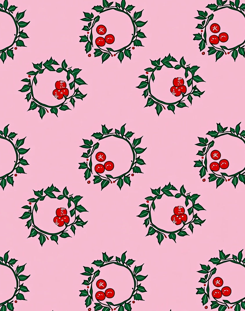 Pink Holly Berry Wreath Repeating Rug