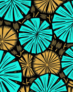 Turquoise Gold Fanburst Botanical Blackground Rug