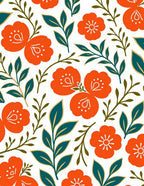 Orange Floral Botanical Pattern Rug